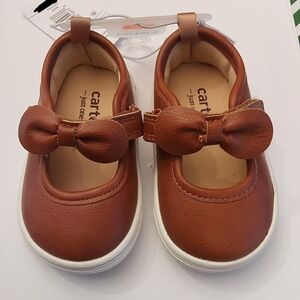 Carter's Brown Bow Mary Jane Sneakers Baby Size 3 New With Tags